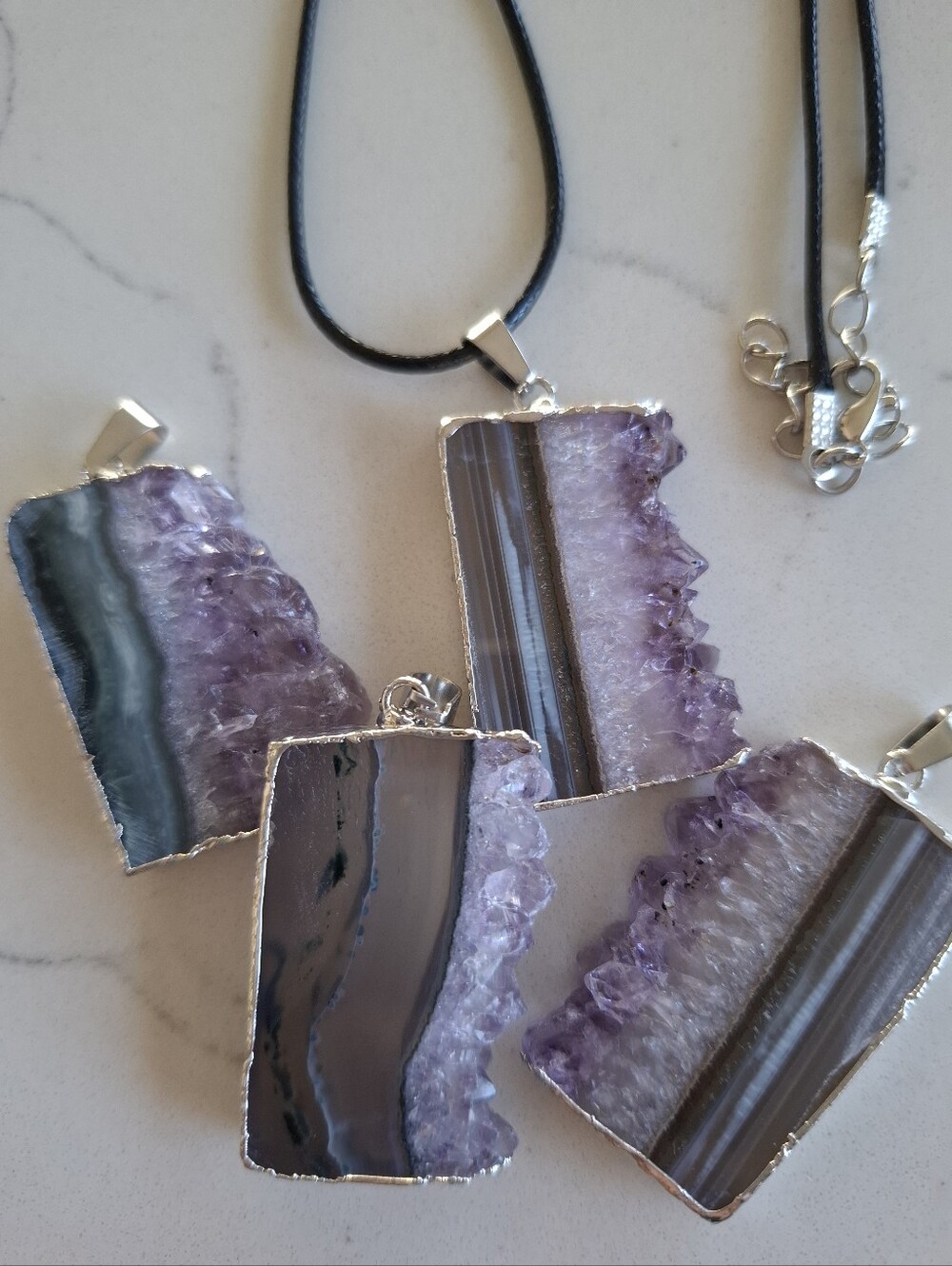 Amethyst Slice Necklace, Natural Gemstone, Genuine